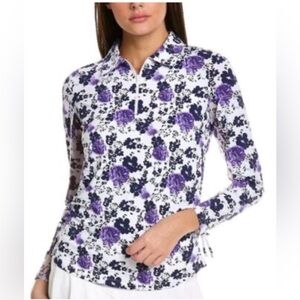 IBKUL women’s large Xenia long sleeve zip golf top floral mesh icefil cooling